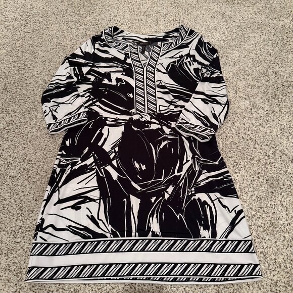 BCBGMaxAzria | Patterned Tunic Shift Dress | Black/White | Size M - Picture 1 of 12